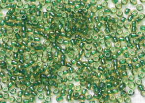 Бисер Япония круглый 11/0 10г 0242 нарцисс/изумруд, окрашенный изнутри